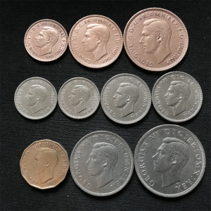 套币 英国乔治六世流通10枚大全套币4铜6镍美品 外国钱币硬币  d