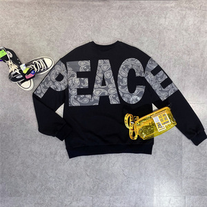 g家男装2022春新款时尚印花套头宽松卫衣黑色腰果花潮 gtw3393