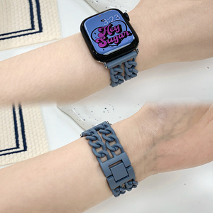适用于iWatch8/7/6苹果手表apple watch Ultra表带se湖蓝色创意小香风金属不锈钢链条41mm小众个性女款S8夏天