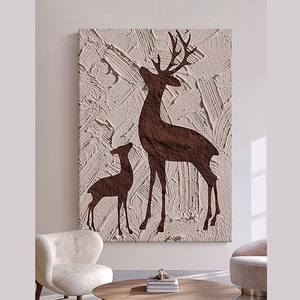 简约现代客厅卧室玄关背景墙动物装饰画挂画风水麋鹿纯手绘油画