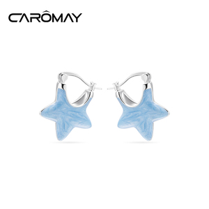 CAROMAY蓝色星星耳扣耳环女小众设计感高级耳钉2024爆款夏季耳饰