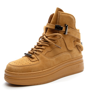 空军aj女鞋欧洲站爆款网红百搭真皮高帮松糕底运动休闲棕色板鞋女