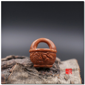 桃核雕刻 精品花篮祝福款福禄竹报平安野生龙纹桃核胡纯手工提篮