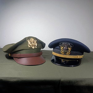 精密复刻二战美军海军大檐帽 陆航陆军牛皮帽檐大盖帽 军官帽两顶