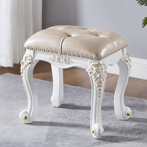 欧式法式实木梳妆凳雕花妆凳白色轻奢公主凳梳妆台凳软包化妆凳