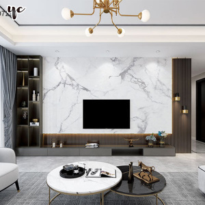 岩板悬空电视背景墙新2020款瓷砖现代简约轻奢风格栅大理石电视墙