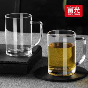 富光玻璃杯带把手办公家用透明泡茶杯子耐高温功夫茶具小茶杯组合