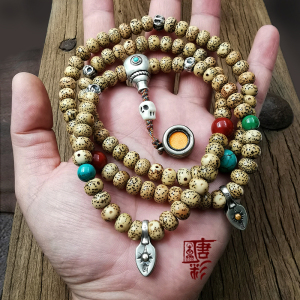 原创佛珠卡子开口纯银藏式念佛计数器文玩手串配饰侧挂