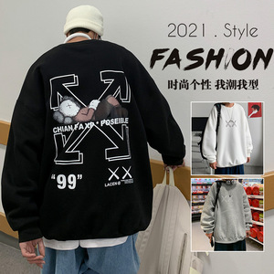 off国潮white芝麻街圆领卫衣男春秋潮牌嘻哈学生打底外套大码班服