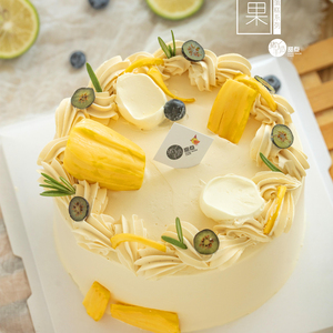 猪丫手造菠萝蜜水果夹心蛋糕动物奶油宝宝儿童生日蛋糕济南同城