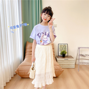 嗨大e小e童装2023夏季新款女童洋气小兔卡通印花短袖t恤上衣3935