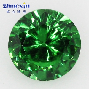 圆形绿色水晶锆石戒面裸石仿钻 人造祖母绿宝石镶嵌耳钉戒指裸钻
