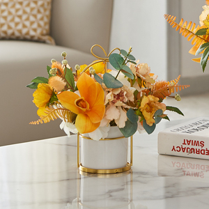 欧式轻奢餐桌花仿真花套装橙色假花卧室装饰客厅茶几摆花花艺摆件