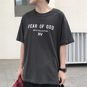fog fear of god日本限定短袖第六季xv高街潮嘻哈水洗黑t恤反穿os