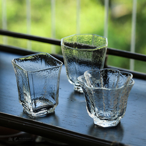 日本磨砂品茗杯主人杯水晶玻璃锤目纹小茶杯耐热功夫茶具