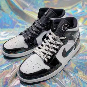 适配aj1 mid"black and white"全明星 黑白熊猫漆皮反光鞋带潮