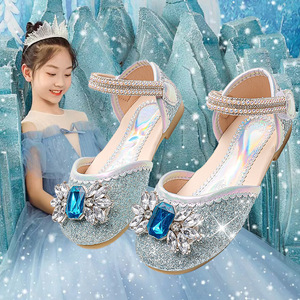 女童爱莎公主鞋夏季新款儿童演出鞋子爱沙水晶鞋冰雪奇缘艾莎凉鞋