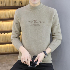 雪貂绒男士毛衣秋冬季2021新款提花套头打底衫加厚保暖羊毛衫潮流