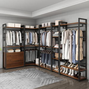定制钢木衣柜组合挂衣架落地卧室收纳置物自制衣帽间简易经济型