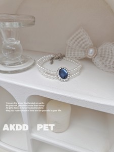 宠物猫咪狗狗宝石项圈复古叠戴珍珠双层水晶水钻项链德文装饰品