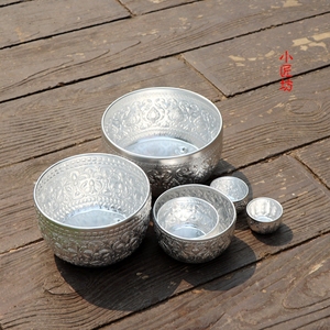 泰国雕花小铝杯仿银铝碗铝钵装饰泼水节东南亚婚庆用品供奉净水杯
