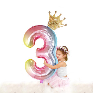 渐变彩虹色数字铝膜气球32寸女宝宝生日周岁引路牌活动节日布置