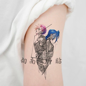 00言午暖暖淘宝猫小姐 金克丝黑白花臂纹身贴 金