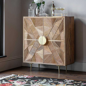 北欧轻奢边柜现代简约艺术玄关柜设计师创意款实木雕刻装饰柜鞋柜