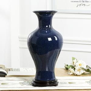 景德镇陶瓷器蓝色插花花瓶现代简约中式桌面摆件居家装饰品工艺品