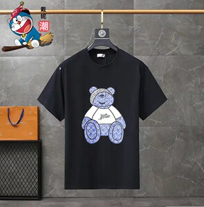 dior/迪奥22ss新款蒙眼小熊刺绣短袖女卡通字母印花logot恤男纯棉