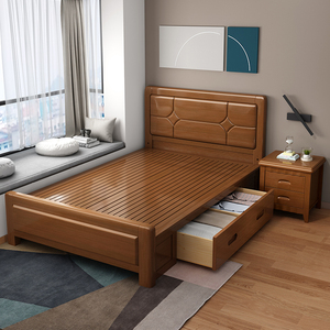 1.2米全实木床小户型1米5高箱储物1.35m家用小床90cm橡木单人床