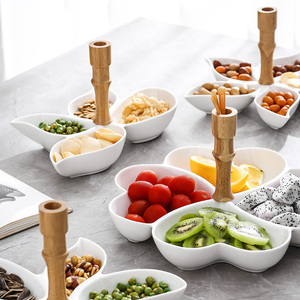 北欧创意分格零食小吃盘陶瓷水果盘干果篮现代家用客厅坚果干果盘