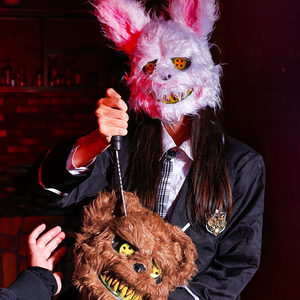 万圣节恐怖面具恶魔兔子全脸血腥兔鬼吓人拍照jk装扮道具熊头套