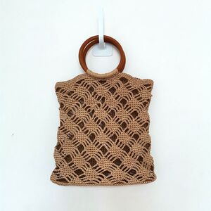 日系手工编织包包diy材料包钩针自制拉菲草圆环木把镂空手提包夏