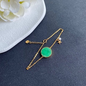 七月 天然翡翠a货绿圆牌手链 18k金无事牌手链