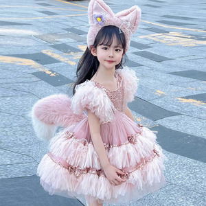 妲己洛丽塔Lolita儿童服装女童演出服幼儿园粉色小狐狸礼服cospla