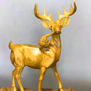 黑檀香樟木雕刻摆件根雕木雕鹿一路平安客厅工艺品招财一鹿有你