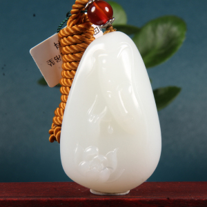 【玉浩缘】新疆和田玉黑山料羊脂白玉观音精品挂件顺丰包邮