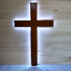 会发光的带灯十字架 挂墙壁挂墙饰 超大型实木质基督教会 装饰品