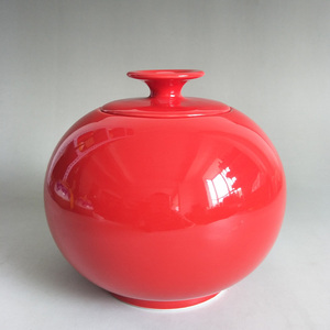 大号茶叶罐陶瓷罐密封存茶罐子纯色红色天地方圆摆件婚庆茶具喜茶