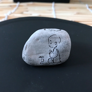 悟小和尚刻字石头 迷你奇石雕刻摆件 植物微盆景装饰品鱼缸造景石