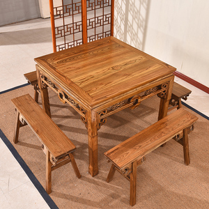 八仙桌实木正方形老式仿古四方桌子传统农村堂屋中堂榆木餐桌家用