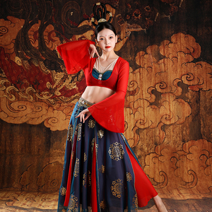 敦煌舞汉服飞天舞蹈服红色异域西域沙漠风情古装反弹琵琶演出服饰