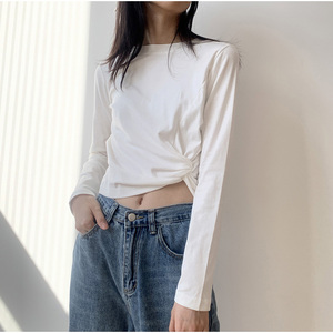 打结短款t恤秋2020新款韩版ins超火洋气长袖打底衫高腰露脐上衣女