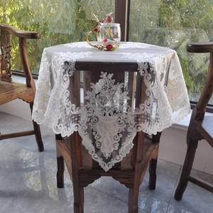 新款欧式蕾丝绣花圆桌白色正方形桌布空调防尘盖巾电视防尘布布艺