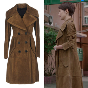 新款秋冬女装我的前半生罗子君马伊琍同款中长风衣大衣鹿皮绒外套