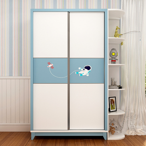 儿童推拉门衣柜 现代简约男孩双开门衣橱柜北欧小户型简易储物柜a