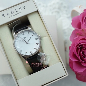 Radley 英国蕾德莉石英时装手表 银水钻表盘黑色真皮表带 RY2723
