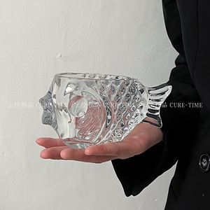 ins创意玻璃花瓶透明创意鱼形水培绿萝花器桌面摆件办公室装饰品