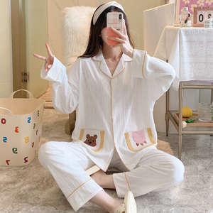 睡衣女春秋款长袖纯棉薄款2022年新款春季性感青年白色家居服套装